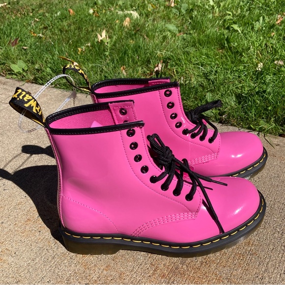 Dr. Martens 1460 Women's Patent Leather Lace Up Boots Hot Pink Combat Boots - Picture 17 of 17